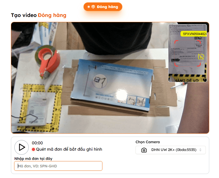 Màn hình tạo video đóng hàng