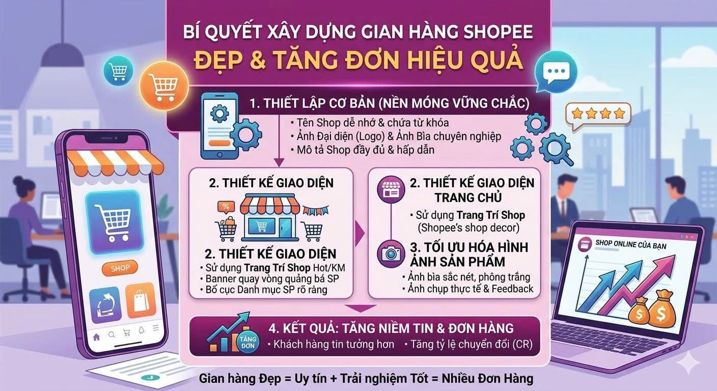 Cách xây dựng gian hàng Shopee đẹp giúp tăng đơn hiệu quả cho shop online